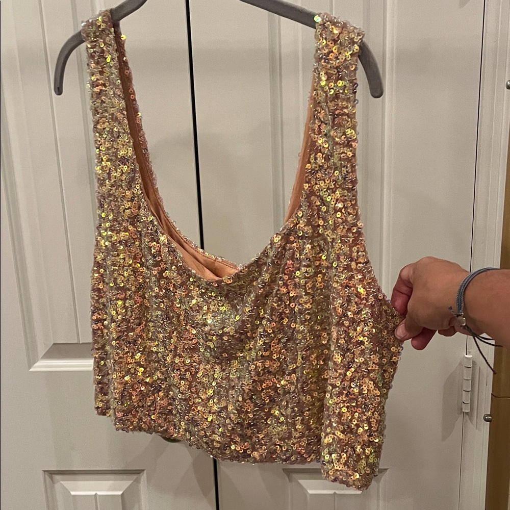 Forever 21 Rose Gold Sequin Crop Tank